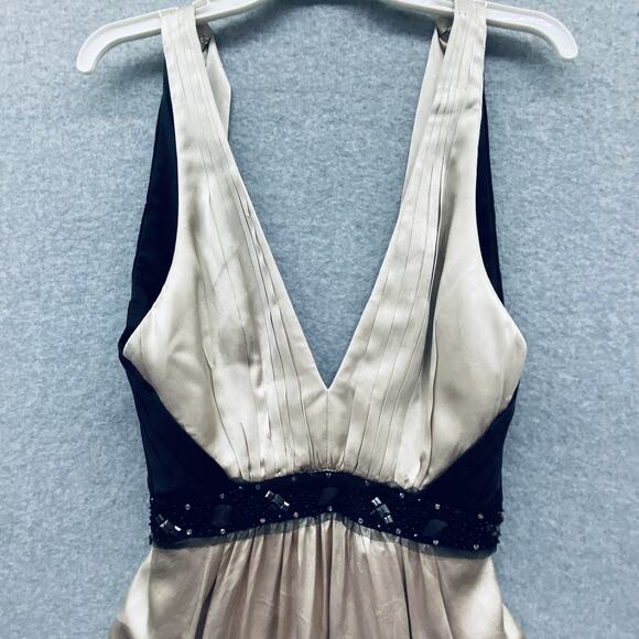 BCBGMAXAZRIA Dress Womens Size 2 Champagne Black Silk Beaded Gown y2k fairycore - Picture 2 of 7